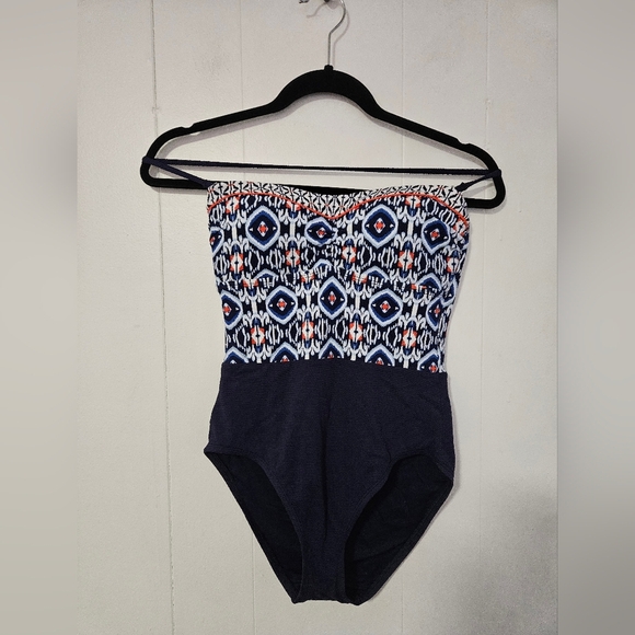 NWT Tommy Bahama Island Cays Ikat Bandeau One Piece Swimsuit Indigo - Picture 2 of 4